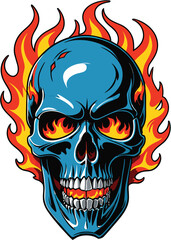 Vector of a skull in fire flames
