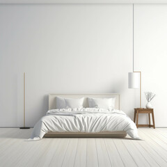 White bedroom decorated in a minimalist style.Generative AI illustration