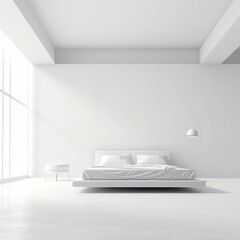 Fototapeta na wymiar White bedroom decorated in a minimalist style.Generative AI illustration