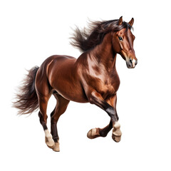 Stallion horse with long mane galloping isolated on transparent background (png)	
