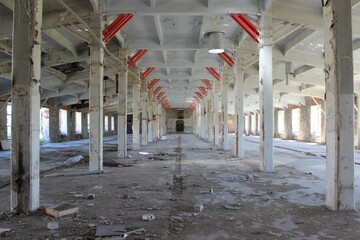 Inside of an old factory building.