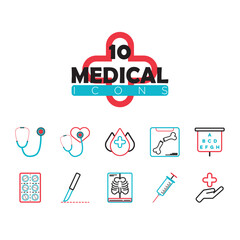 Set of medical icons Outline style Vector