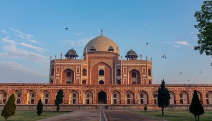 Fototapeta na wymiar Stunning shot of the Humayun Tomb in Delhi, India, with the majestic blue sky as a backdrop