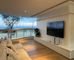 amazing living room in front of the sea