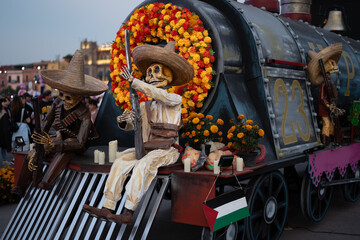 Dia de muertos decoration in downtown mexico city, tradition on day of the death