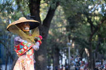 Dia de muertos parade decoration in mexico city