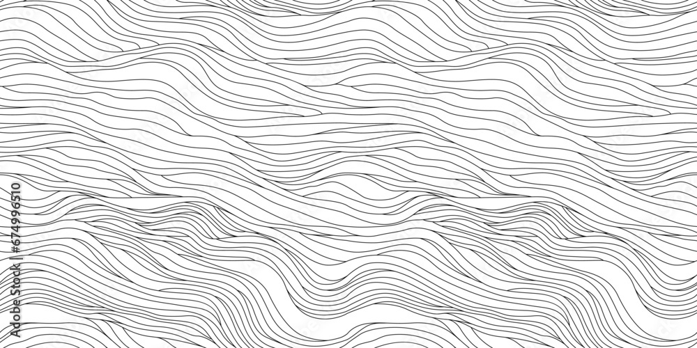 Poster abstract black and white hand drawn wavy line drawing seamless pattern. modern minimalist fine wave 