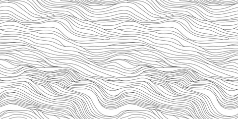 Abstract black and white hand drawn wavy line drawing seamless pattern. Modern minimalist fine wave outline background, creative monochrome wallpaper texture print.  - obrazy, fototapety, plakaty