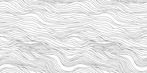 Foto op Plexiglas Abstract black and white hand drawn wavy line drawing seamless pattern. Modern minimalist fine wave outline background, creative monochrome wallpaper texture print.  © Dedraw Studio