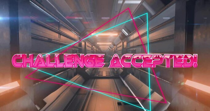 Animation of challenge accepted text over neon background