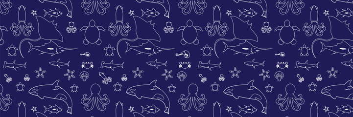 Fototapeta premium background of various types of sea fish, vector eps 10 design