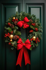 Fototapeta na wymiar A Christmas wreath hanging on a door