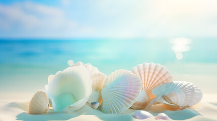 Obraz na płótnie Canvas shells on the beach, Seashells on seashore background, Seashells on seashore background