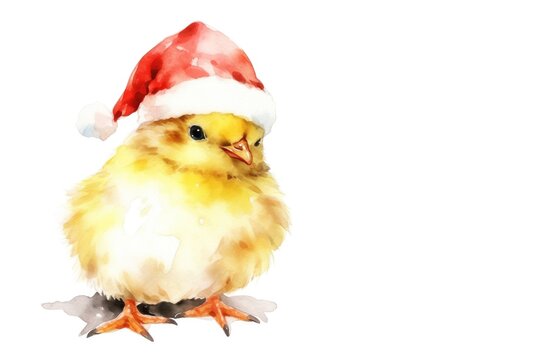 christmas baby chicken in watercolor on white background 
