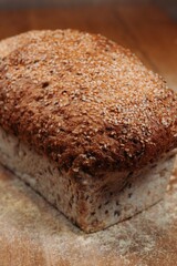 Close-up shotof a freshly-baked bread on a wooden table