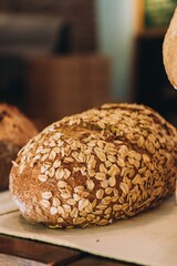 Close-up shotof a freshly-baked bread on a wooden table