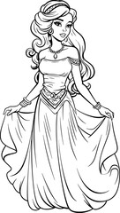 Fototapeta premium Cute princess outline drawing