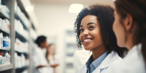 Smiling pharmacy technician assists customers with zeal - Powered by Adobe