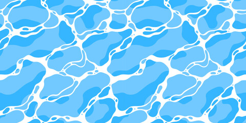 Quiet clear blue water surface seamless pattern illustration. Modern flat cartoon background design of beach or pool with tranquil turquoise ripples. Summer vacation backdrop.