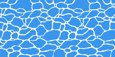 Quiet clear blue water surface seamless pattern illustration. Modern flat cartoon background design of beach or pool with tranquil turquoise ripples. Summer vacation backdrop. - obrazy, fototapety, plakaty