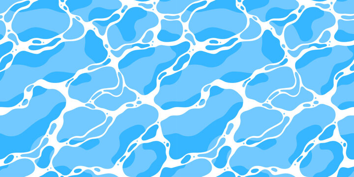 Quiet clear blue water surface seamless pattern illustration. Modern flat cartoon background design of beach or pool with tranquil turquoise ripples. Summer vacation backdrop.