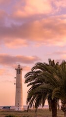 Majestic lighthouse standing at the edge of a cliff overlooking the ocean at twilight