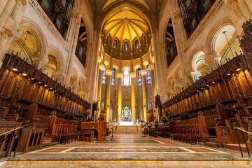 Impressive gothic-style interior of the Cathedral of St. John the Divine in Upper Manhattan, NYC