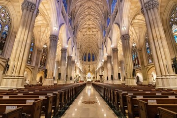 Impressive Interior of St. Patrick's Cathedral, a catholic church in Midtown, Manhattan, NYC