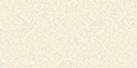 Abstract hand drawn seamless pattern illustration of line doodles. Nature background design with flower, leaf and wavy scribble.