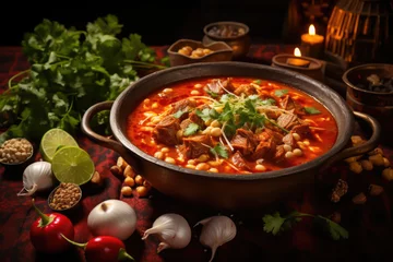 Fotobehang Pozole Rojo christmas and new year mexican recipes © VicenSanh