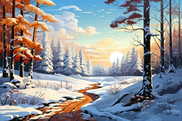 Snowy Forest Paths - Generative AI - obrazy, fototapety, plakaty