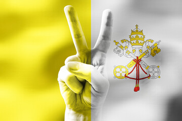 Vatican City - two fingers showing peace sign and national flag - obrazy, fototapety, plakaty