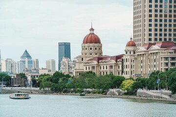 Fototapeta na wymiar Tianjin cityscape along the Haihe River and the former Austro-Hungarian Consulate