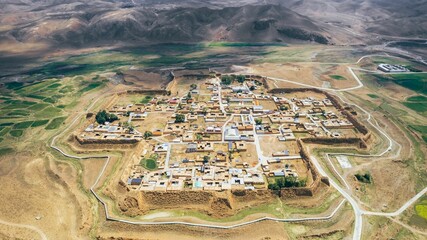 Aerial view of the Bajiao Ancient City in Gansu Province, China © Wirestock