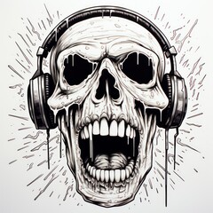 The Art of Sound: Skull Illustration with Headphones, draw skull headphone