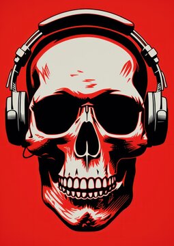 Drawing os skull wearing headphones
