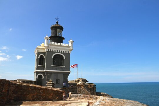 Majestic view of the Morro Fortress castle in the charming Old San Juan, Puerto Rico