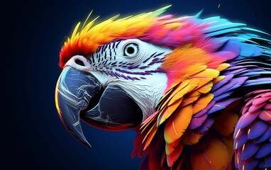 AI generated illustration of a colorful parrot on a dark purple background