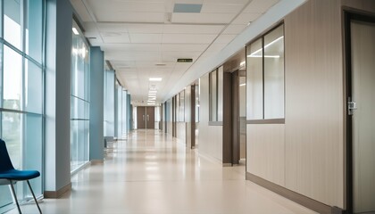 Hospital reception clinic in a hallway with an unfocused background