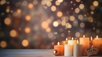 AI generated illustration of burning candles on a bokeh background