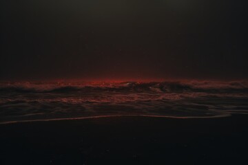 Nighttime red tide with dynamic ruby glow.