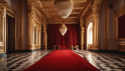 Palace castle featuring king thrones and red carpet - Regal setting - obrazy, fototapety, plakaty