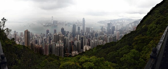 Skyline of Hong Kong on a cloudy day.