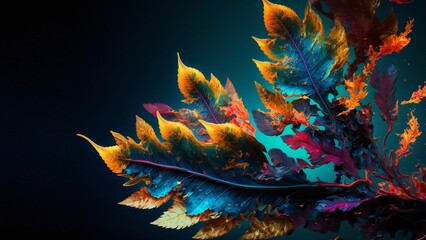 AI generated illustration of a vibrant array of autumnal foliage on a dark blue background