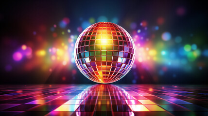 Mirror Ball Disco Lights t party background with copy space for text