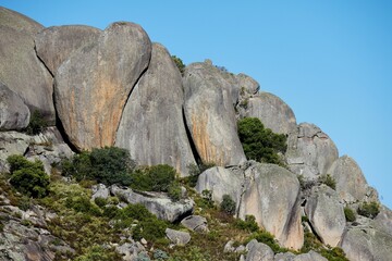 Closeup of Paarl Rocks and Paarl at the mountains of Paarl under the blue sky in South Africa