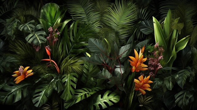 A Large Amount Of Tropical Plants Are Growing Together On The Floor