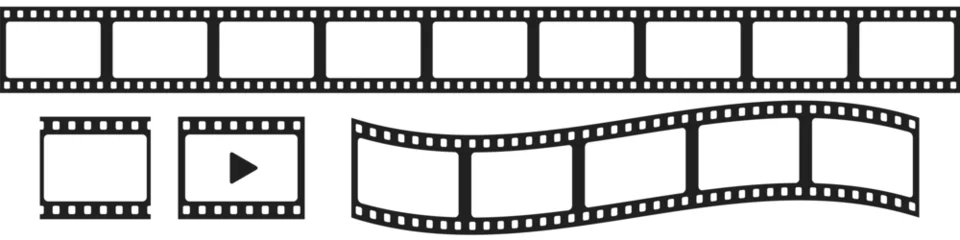 Foto op Plexiglas Roll of retro film strip. Photographic film in retro style. Curved film strip. Cinema icon set. Flat vector illustration isolated on white background. © Ivan Burchak
