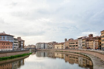 Medieval town of Pisa from bridge 