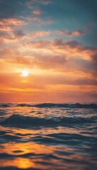 Fototapeta na wymiar AI generated illustration of sea waves a golden sunset